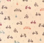 1yd Scenic Route by Ink & Arrow for QT Fabrics - Bicycles Unicycles Tandems on peach/orange