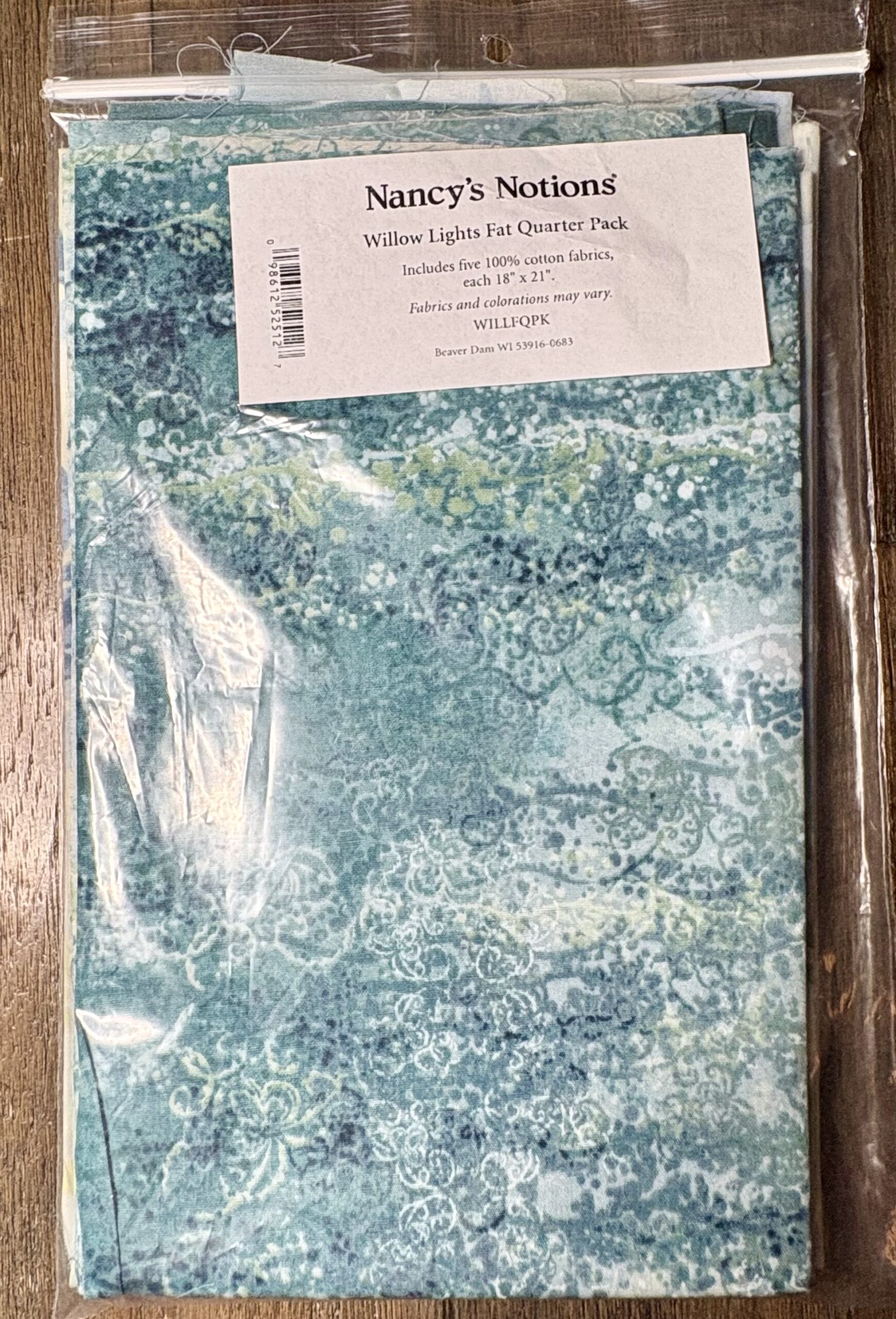 Nancy's Notions Willow Lights Fat Quarter Pack | 5 Coordinating Cotton Fat Quarters | Teal Aqua Sage Green | OOP Fabric Bundle