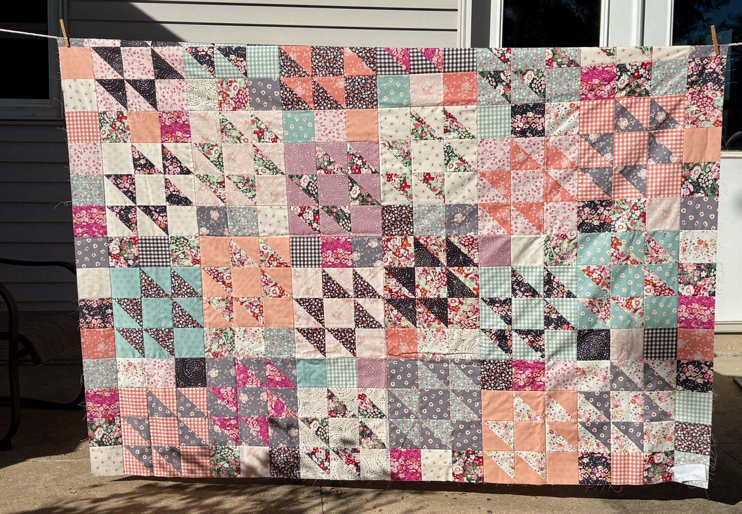 Pieced Quilt Top, 64 x 80, Modern fabrics